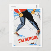 Skischule, Skifahrer, Vintage-Postkarte Postkarte (Vorne/Hinten)