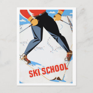 Skischule, Skifahrer, Vintage-Postkarte Postkarte
