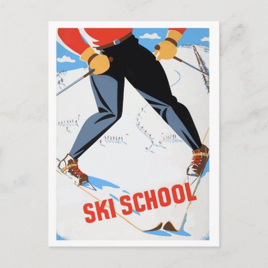 Skischule, Skifahrer, Vintage-Postkarte Postkarte (Vorderseite)