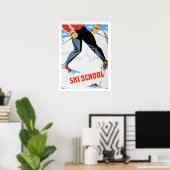 Skischule, Skifahrer, Vintage-Reiseplakat Poster (Heimbüro)