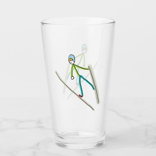 Skispringen-Strichmännchen Glas (Vorderseite)