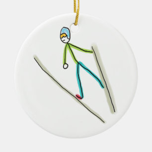 Skispringen-Strichmännchen Keramik Ornament