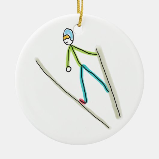 Skispringen-Strichmännchen Keramik Ornament (Vorne)