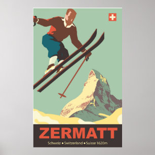 Skisprung auf Zermatt, Schweiz Poster