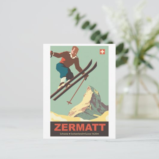 Skisprung auf Zermatt, Schweiz Postkarte (Stehend Vorderseite)