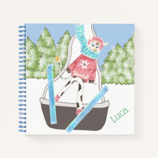 Skisprungkuh | Kid personalisiert sketchbook Notizblock (Vorderseite)