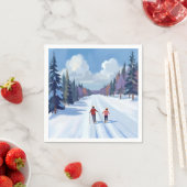 Skispur | Bergskifahren Wasserfarbe Winter Serviette (Beispiel)