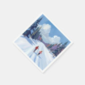 Skispur | Bergskifahren Wasserfarbe Winter Serviette (Ecke)