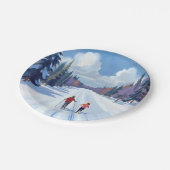 Skispur | Mountain Skifahren Wasserfarbe Winter Pappteller (Schrägansicht)