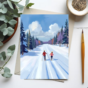 Skispur   Wasserfarben-Winterlandschaft beim Bergs Postkarte