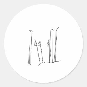 Skistöcke Schneebedeckte Berggipfel Inspiriert Runder Aufkleber