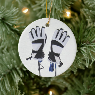 Skistöcke und Handschuh Schmuck Keramik Ornament