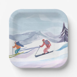 Skitag | Wasserfarben-Winterberg Pappteller