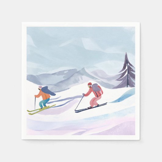 Skitag | Wasserfarben-Winterberg Serviette (Vorderseite)