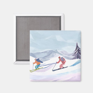 Skitag   Wasserfarben-Winterbergkarte Magnet