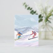 Skitag | Watercolor Winterberg Postkarte (Stehend Vorderseite)