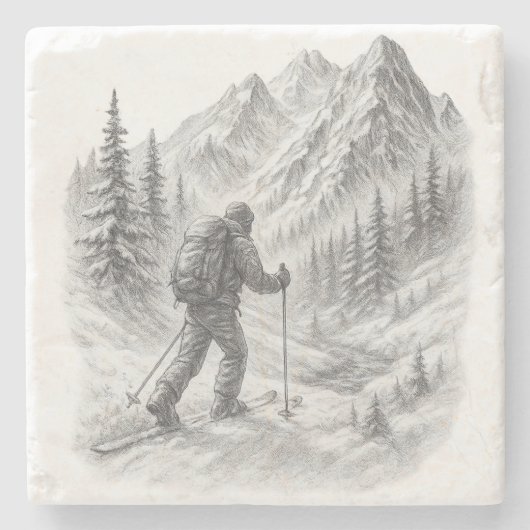 Skitouren-Stehcoaster Steinuntersetzer (Vorderseite)