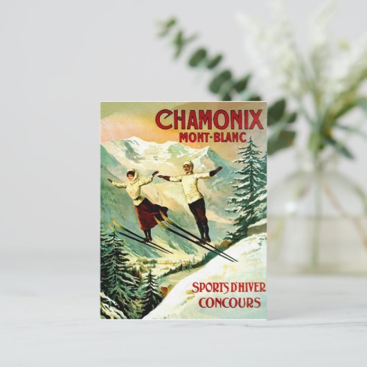 Skivergnügen im Berg Mont Blanc, Frankreich Postkarte (Stehend Vorderseite)