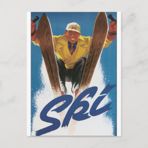 Skivergnügte Vintage-Reiseplakat-Grafik Postkarte