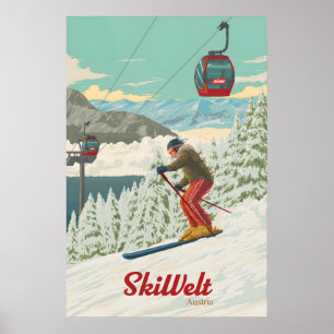 SkiWelt Österreich Skigebiet Reiseplakat Poster