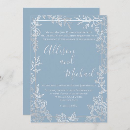 Skizze aus dunkelblau und silberfarben einladung (Vorne/Hinten)