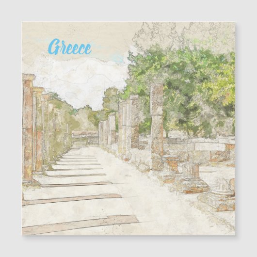 Skizze der Ruinen in der antiken Olympia, Elis, Gr Magnetkarte (Vorderseite)