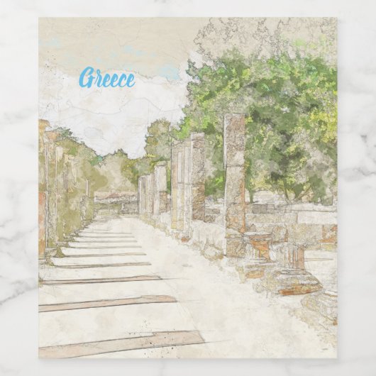 Skizze der Ruinen in der antiken Olympia, Elis, Gr Weinetikett (Einzelnes Label)