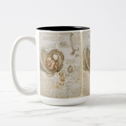 Skizze des Fötusses durch Leonardo da Vinci Zweifarbige Tasse (Links)