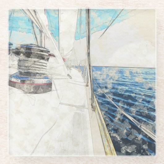 Skizze des Seeschiffs, das durch das Meer surft Glasuntersetzer (Vorderseite)