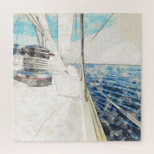 Skizze des Seeschiffs, das durch das Meer surft Puzzle (Vertikal)