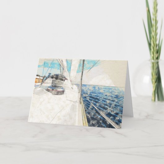 Skizze des Segelschiffes, das durch das Meer surft Karte (Vorderseite)