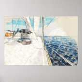 Skizze des Segelschiffes, das durch das Meer surft Poster (Vorne)