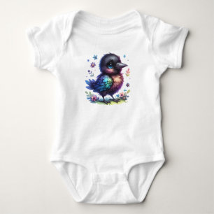 Skizze einer fantastischen Krähe Kawaii-Vogeldes Baby Strampler