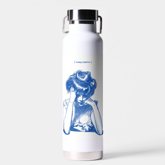 Skizze einer Frau mit "Imagination" Wasserflasche Trinkflasche (Vorne)