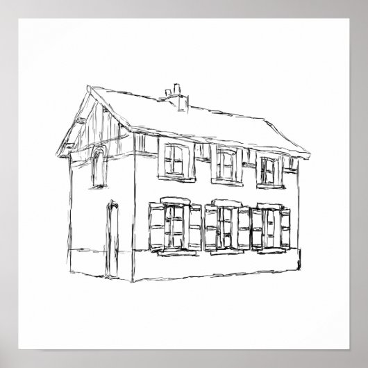 Skizze eines alten Hauses, mit Shutters. Poster (Vorne)