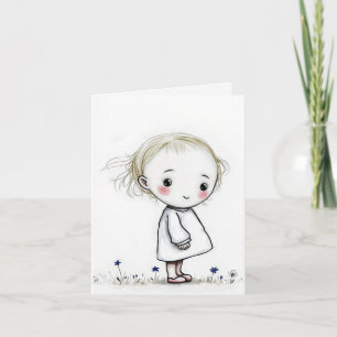 Skizze eines kleinen Mädchens mit Wildblumen Karte