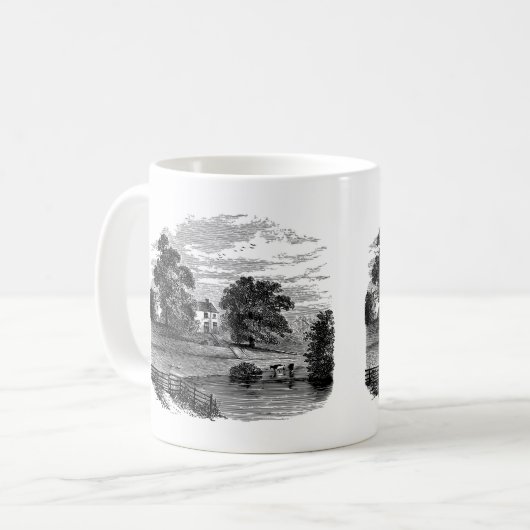 Skizze eines ländlichen amerikanischen Bauernhause Kaffeetasse (Vorderseite Links)