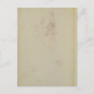 Skizze eines männlichen Kopfes und zwei Beine Postkarte