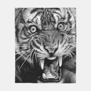 Skizze eines wilden Tigers in schwarz und weiß, we Fleecedecke