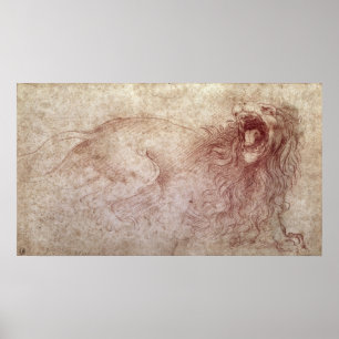 Skizze eines zerreißenden Löwen Poster