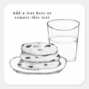 Skizze für Milch und Cookies Quadratischer Aufkleber