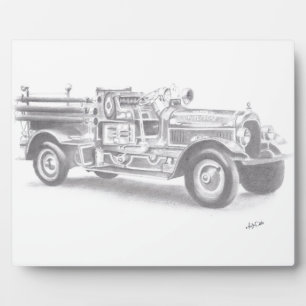 Skizze für Vintage Feuerwehrfahrzeuge Fotoplatte