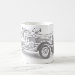 Skizze für Vintage Feuerwehrfahrzeuge Kaffeetasse