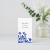Skizze hübsch Blau und Weiße Blume Visitenkarte (Stehend Vorderseite)