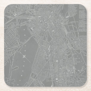 Skizze von Boston City Map Rechteckiger Pappuntersetzer