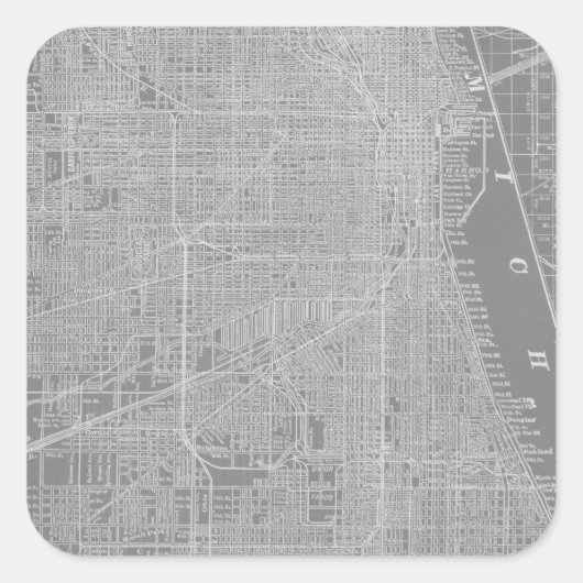 Skizze von Chicago City Map Quadratischer Aufkleber (Vorderseite)