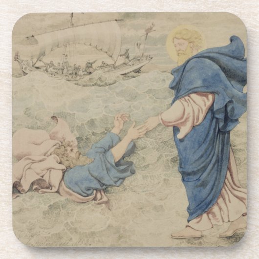 Skizze von Christus gehend auf Wasser (w/c auf Getränkeuntersetzer (Vorderseite)