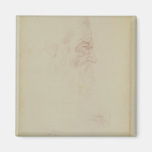 Skizze von einem männlichen Haupt- und von zwei Magnet