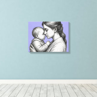 Skizze von Mutter und Baby auf blauem Hintergrund Leinwanddruck
