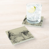 Skizze von zwei Männern, die Pool spielen Glasuntersetzer (Schrägansicht)